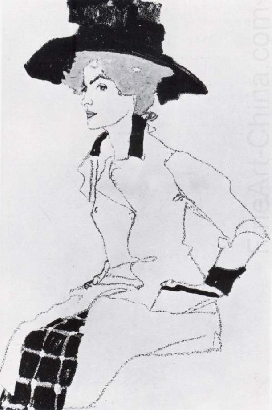 Egon Schiele Portrait of a woman with a large hat china oil painting image